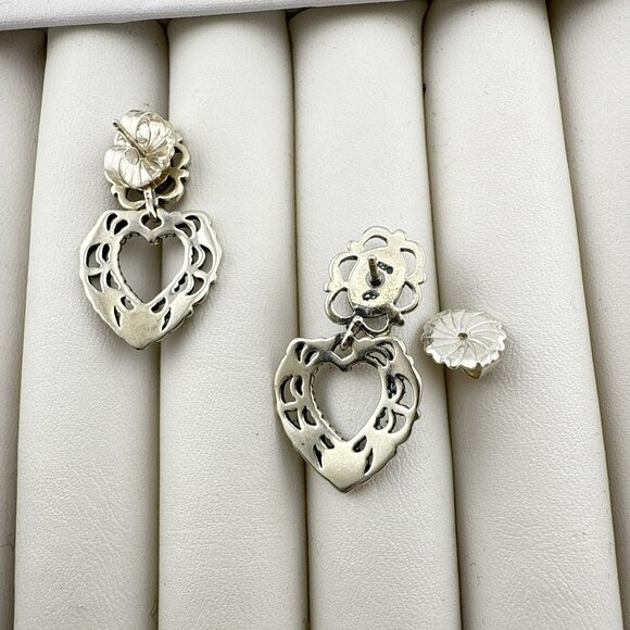 Carolyn Pollack Earrings Heart Blue Opal Te Amo Drop Sterling Silver 925 Scroll - Picture 8 of 10